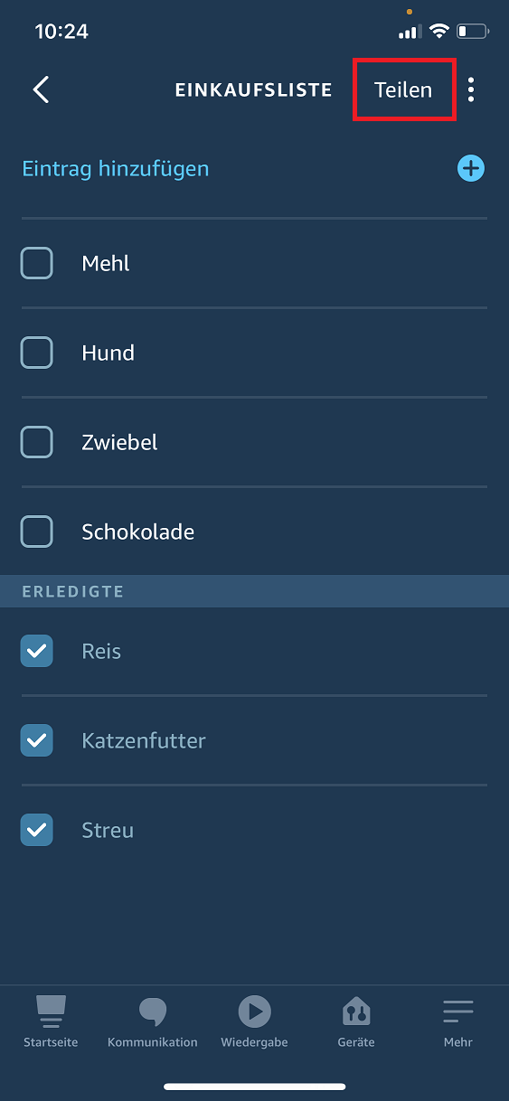 Alexa_Einlaufslsite_teilen_2 Schritt 1: Alexa Einkaufsliste erstellen