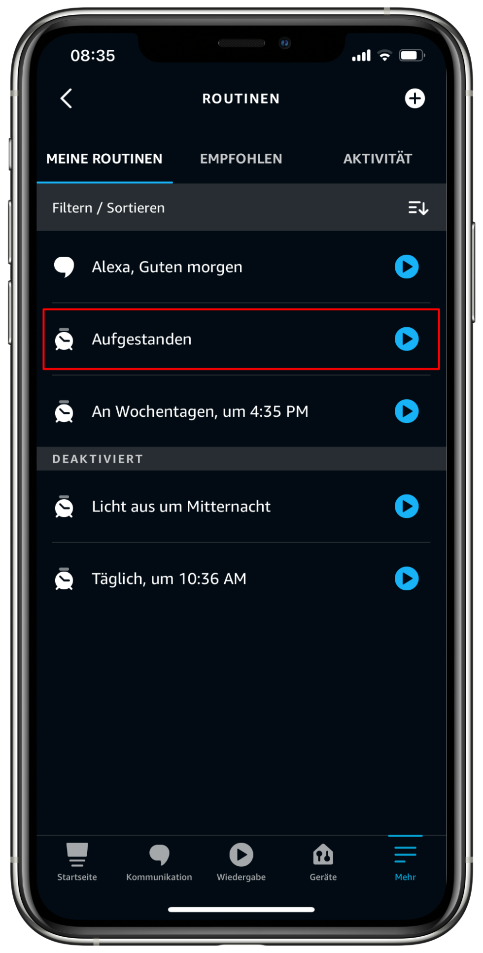 Alexa: Routinen erstellen. Ein Auslöser (Trigger) -> mehrere Aktionen